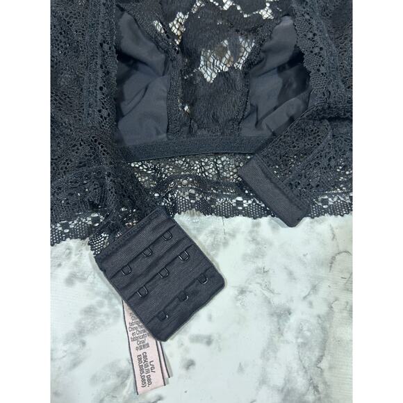 Victoria's Secret Bralette L Lace Sheer Black Lined Bra High Chest Open Back - Picture 6 of 8